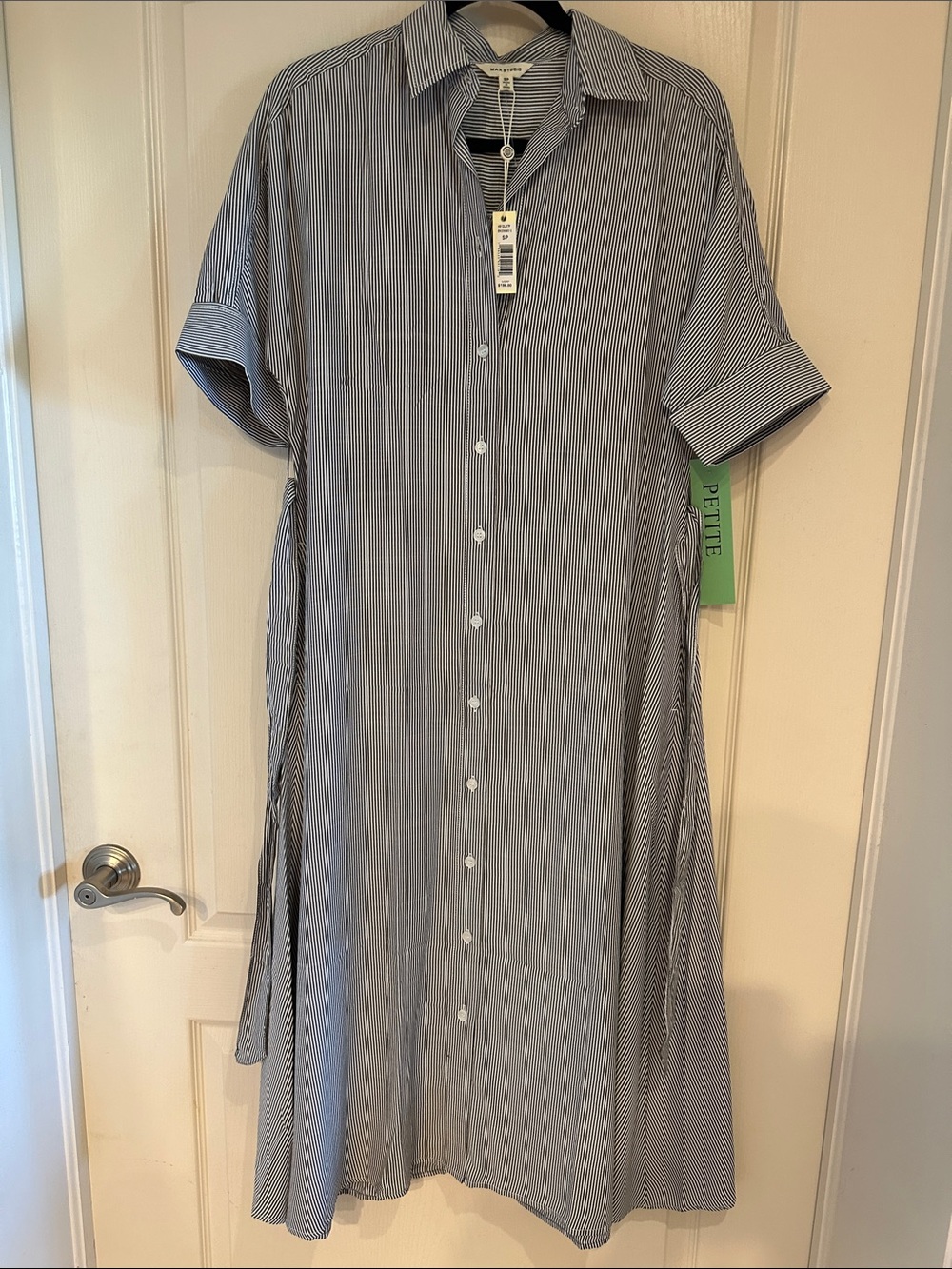 Max Studio Blue and White Striped Midi Shirt Dress